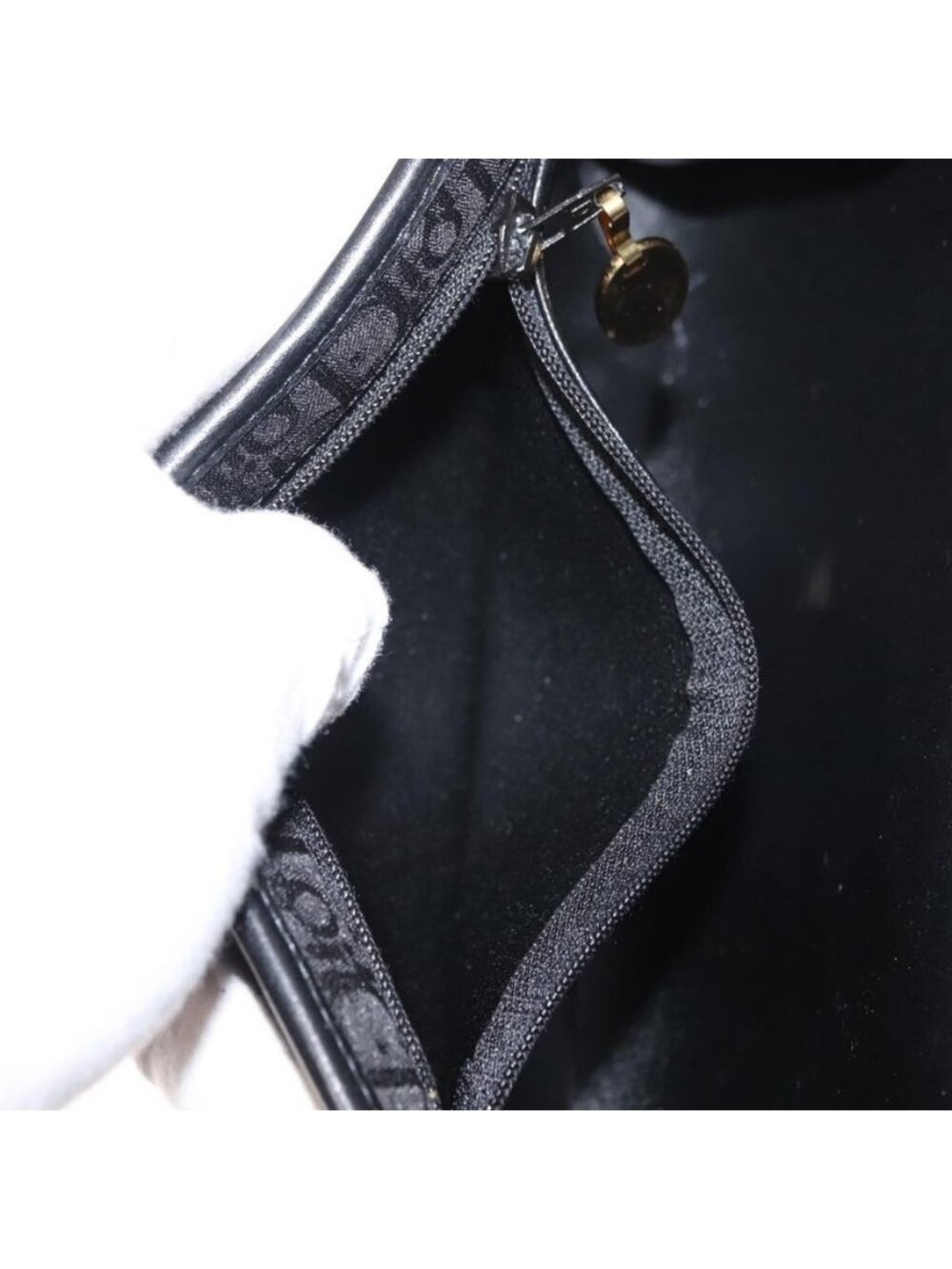 EX00335 Authentic Christian Dior Trotter Canvas Chain Shoulder Bag Black Gold - Picture 4 of 16